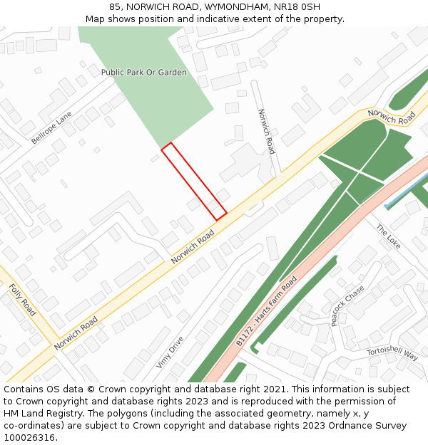 85, NORWICH ROAD, WYMONDHAM, NR18 0SH: Location map and indicative extent of plot