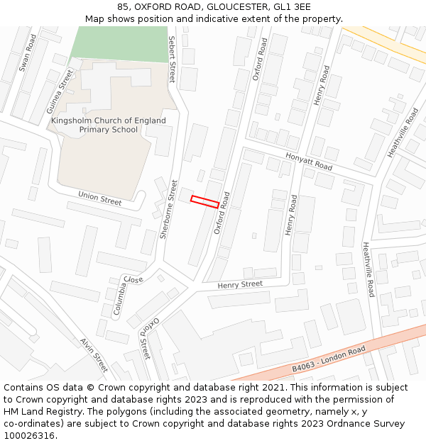 85, OXFORD ROAD, GLOUCESTER, GL1 3EE: Location map and indicative extent of plot