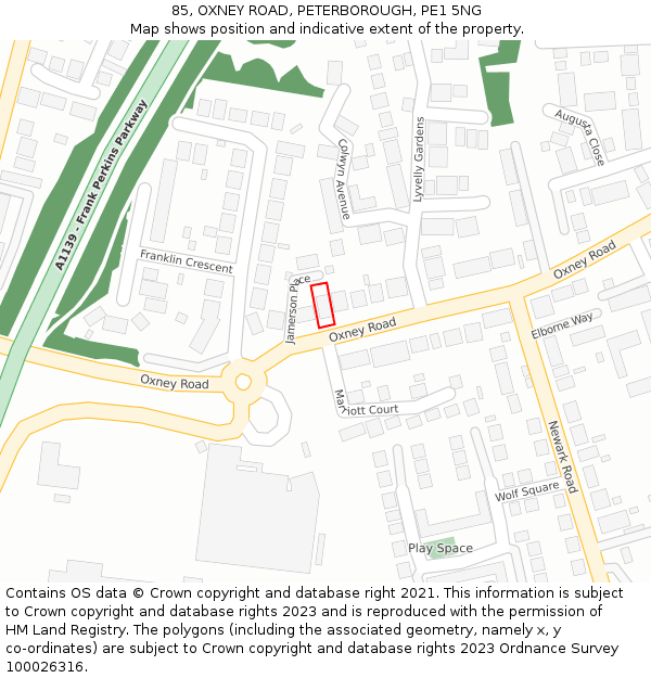 85, OXNEY ROAD, PETERBOROUGH, PE1 5NG: Location map and indicative extent of plot