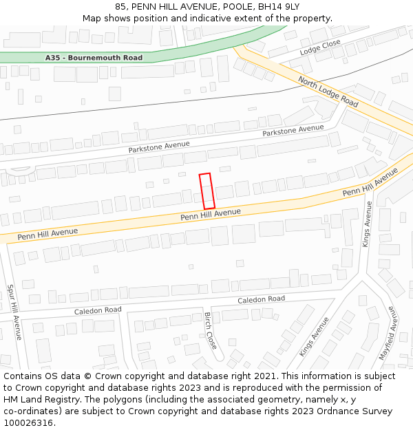 85, PENN HILL AVENUE, POOLE, BH14 9LY: Location map and indicative extent of plot