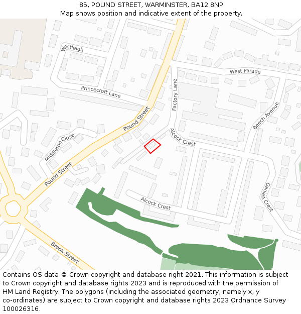 85, POUND STREET, WARMINSTER, BA12 8NP: Location map and indicative extent of plot