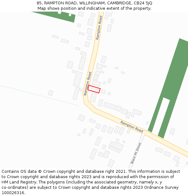 85, RAMPTON ROAD, WILLINGHAM, CAMBRIDGE, CB24 5JQ: Location map and indicative extent of plot