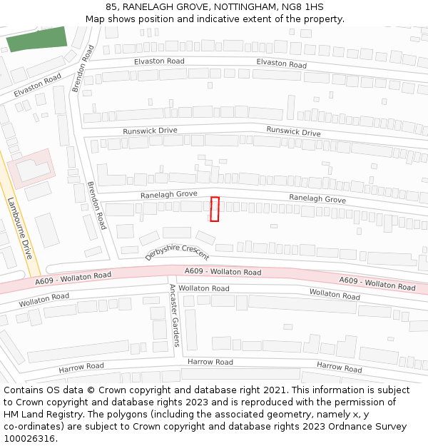 85, RANELAGH GROVE, NOTTINGHAM, NG8 1HS: Location map and indicative extent of plot