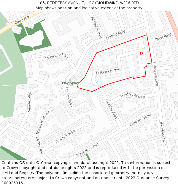 85, REDBERRY AVENUE, HECKMONDWIKE, WF16 9FD: Location map and indicative extent of plot
