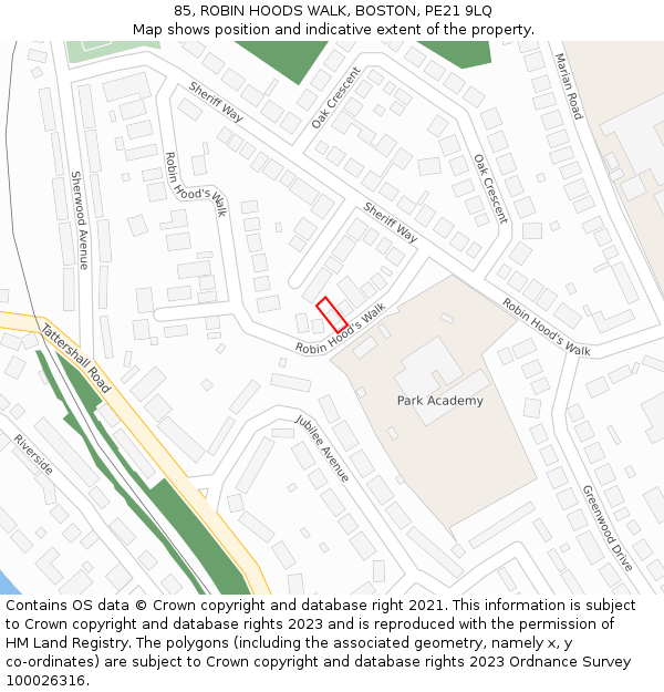 85, ROBIN HOODS WALK, BOSTON, PE21 9LQ: Location map and indicative extent of plot