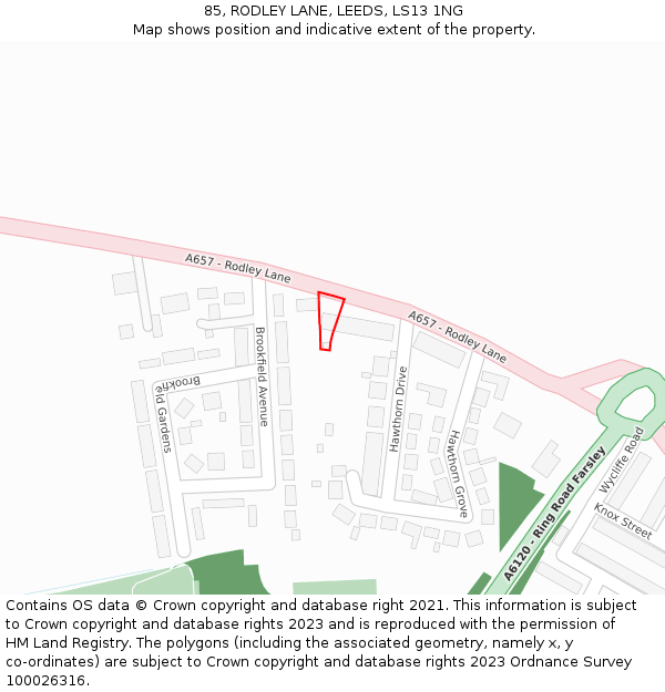 85, RODLEY LANE, LEEDS, LS13 1NG: Location map and indicative extent of plot