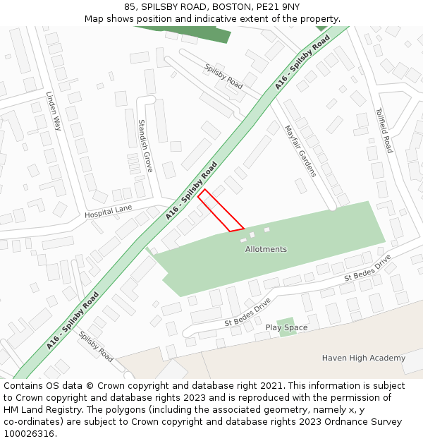 85, SPILSBY ROAD, BOSTON, PE21 9NY: Location map and indicative extent of plot