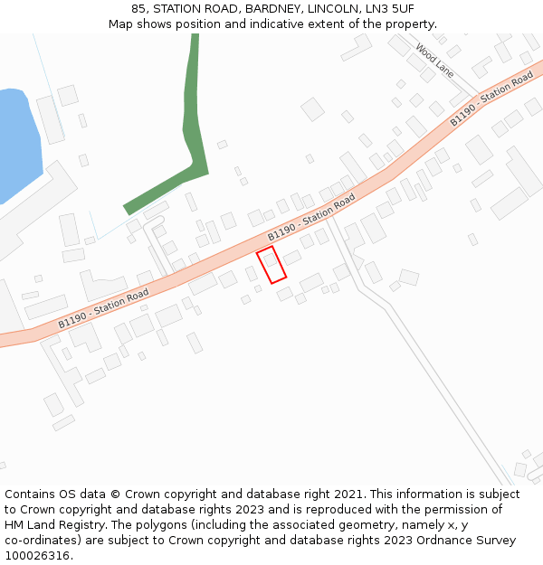 85, STATION ROAD, BARDNEY, LINCOLN, LN3 5UF: Location map and indicative extent of plot