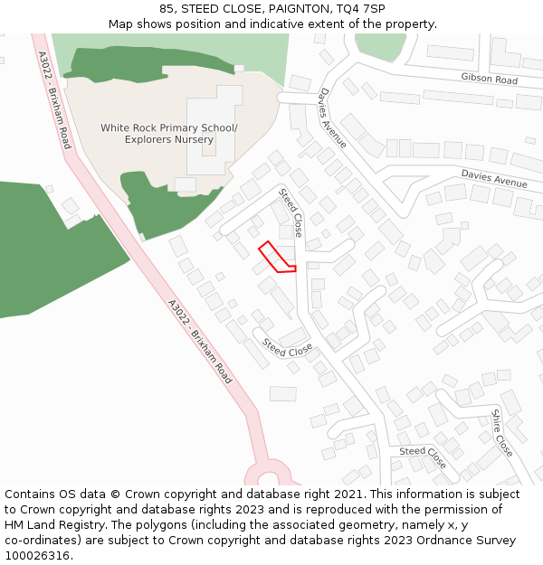 85, STEED CLOSE, PAIGNTON, TQ4 7SP: Location map and indicative extent of plot