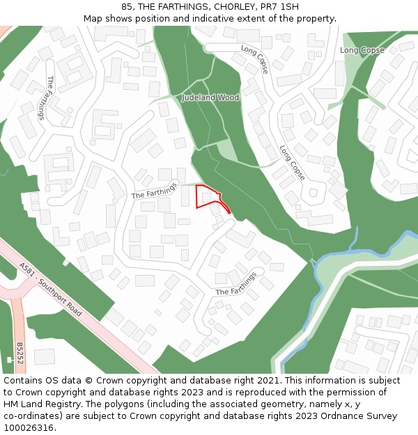 85, THE FARTHINGS, CHORLEY, PR7 1SH: Location map and indicative extent of plot