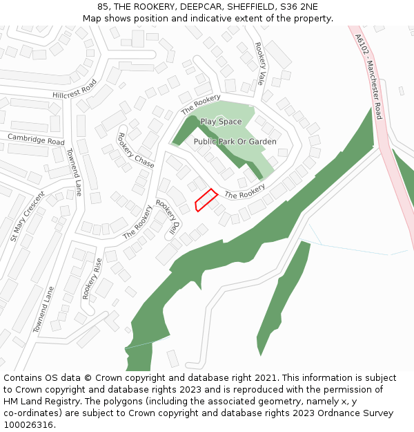 85, THE ROOKERY, DEEPCAR, SHEFFIELD, S36 2NE: Location map and indicative extent of plot