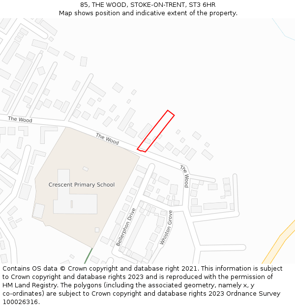 85, THE WOOD, STOKE-ON-TRENT, ST3 6HR: Location map and indicative extent of plot