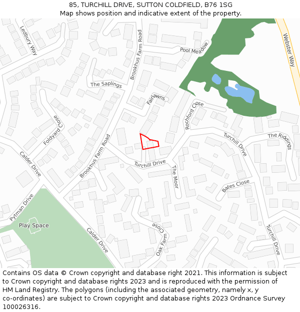 85, TURCHILL DRIVE, SUTTON COLDFIELD, B76 1SG: Location map and indicative extent of plot