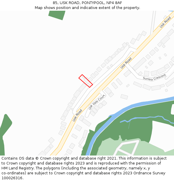 85, USK ROAD, PONTYPOOL, NP4 8AF: Location map and indicative extent of plot