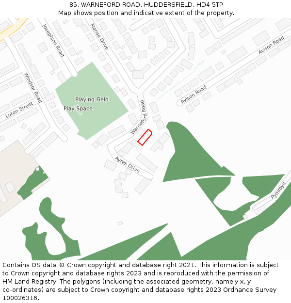 85, WARNEFORD ROAD, HUDDERSFIELD, HD4 5TP: Location map and indicative extent of plot
