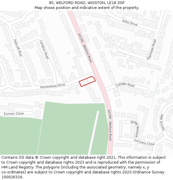 85, WELFORD ROAD, WIGSTON, LE18 3SP: Location map and indicative extent of plot