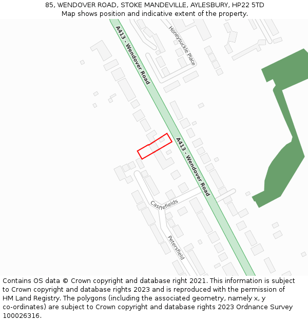 85, WENDOVER ROAD, STOKE MANDEVILLE, AYLESBURY, HP22 5TD: Location map and indicative extent of plot