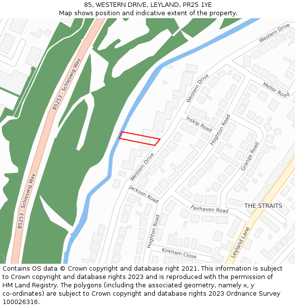85, WESTERN DRIVE, LEYLAND, PR25 1YE: Location map and indicative extent of plot