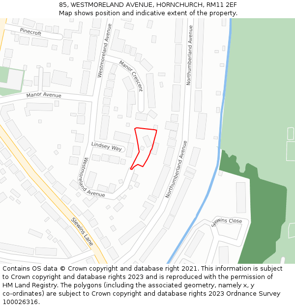 85, WESTMORELAND AVENUE, HORNCHURCH, RM11 2EF: Location map and indicative extent of plot