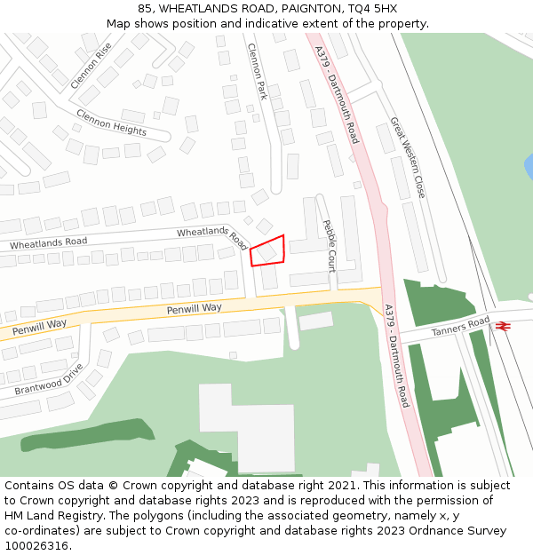 85, WHEATLANDS ROAD, PAIGNTON, TQ4 5HX: Location map and indicative extent of plot