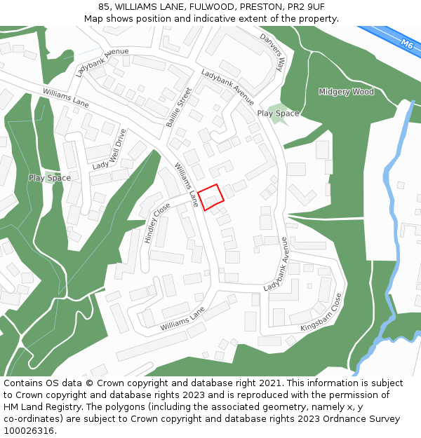 85, WILLIAMS LANE, FULWOOD, PRESTON, PR2 9UF: Location map and indicative extent of plot