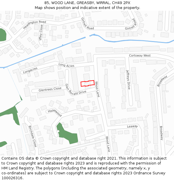 85, WOOD LANE, GREASBY, WIRRAL, CH49 2PX: Location map and indicative extent of plot