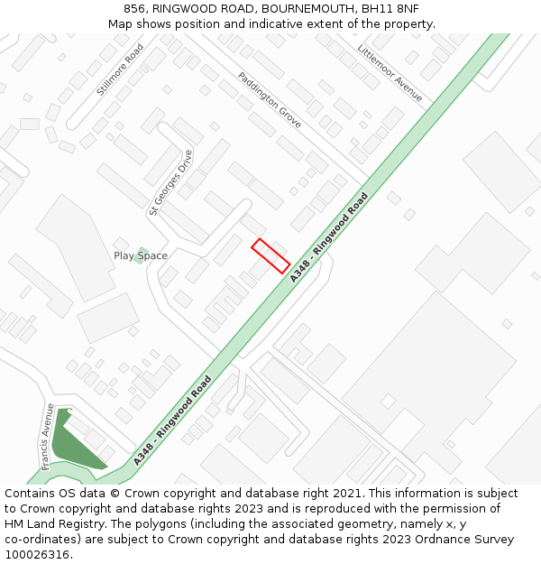 856, RINGWOOD ROAD, BOURNEMOUTH, BH11 8NF: Location map and indicative extent of plot