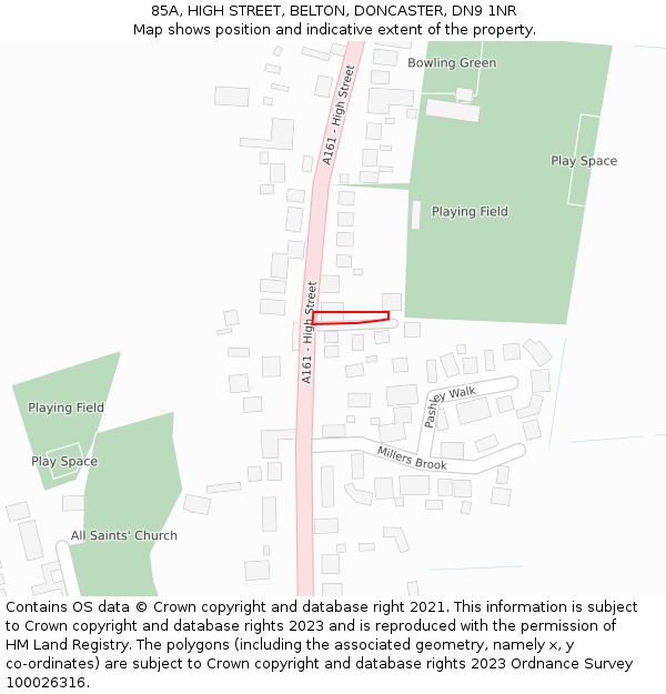 85A, HIGH STREET, BELTON, DONCASTER, DN9 1NR: Location map and indicative extent of plot