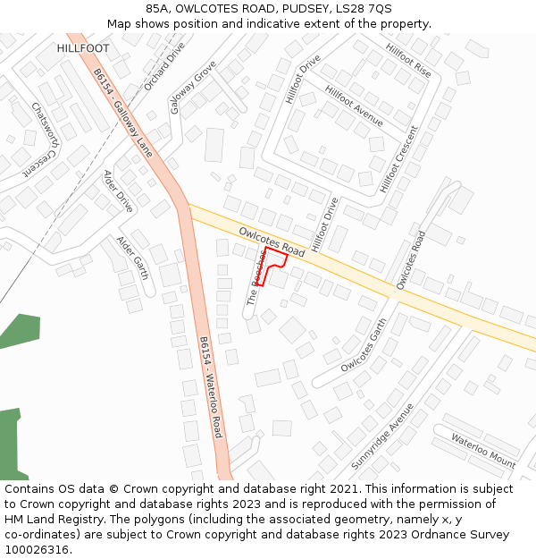 85A, OWLCOTES ROAD, PUDSEY, LS28 7QS: Location map and indicative extent of plot