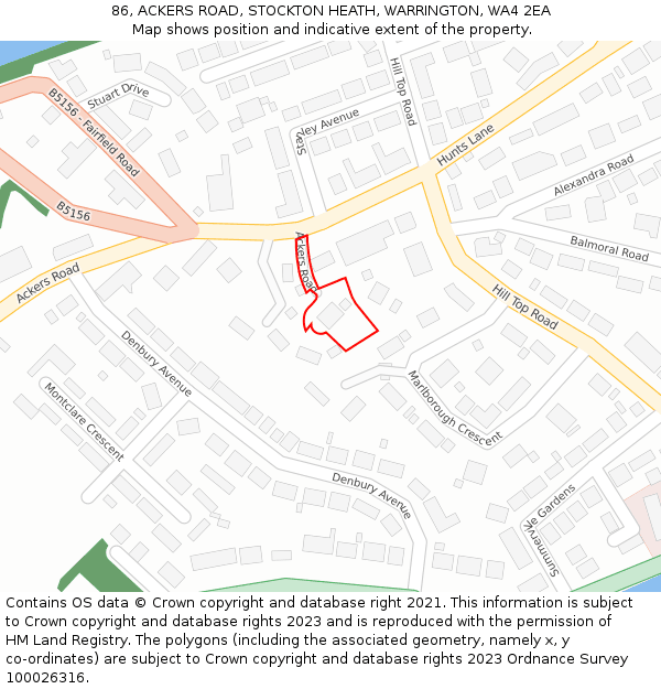 86, ACKERS ROAD, STOCKTON HEATH, WARRINGTON, WA4 2EA: Location map and indicative extent of plot