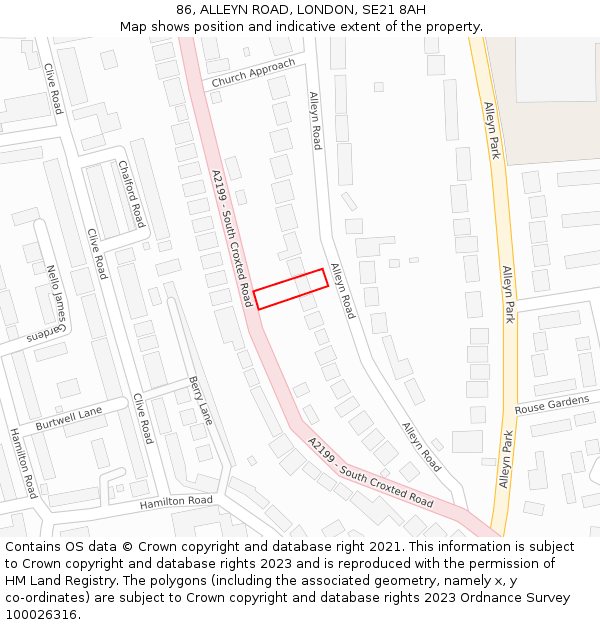 86, ALLEYN ROAD, LONDON, SE21 8AH: Location map and indicative extent of plot