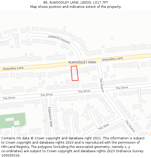 86, ALWOODLEY LANE, LEEDS, LS17 7PT: Location map and indicative extent of plot