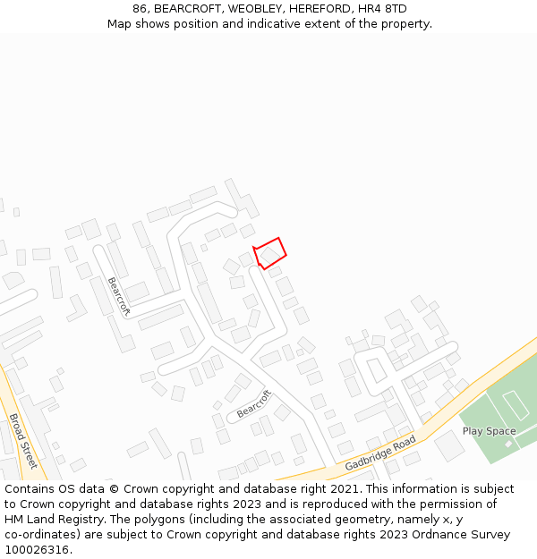 86, BEARCROFT, WEOBLEY, HEREFORD, HR4 8TD: Location map and indicative extent of plot