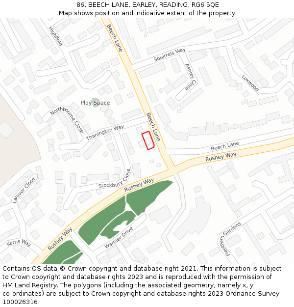 86, BEECH LANE, EARLEY, READING, RG6 5QE: Location map and indicative extent of plot