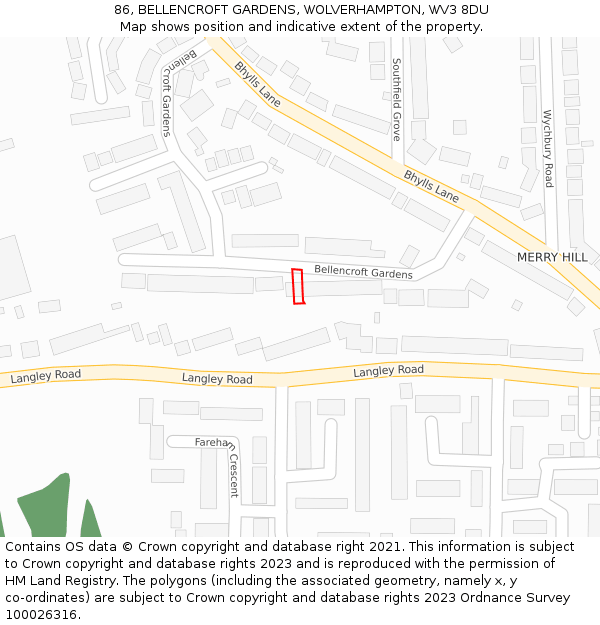86, BELLENCROFT GARDENS, WOLVERHAMPTON, WV3 8DU: Location map and indicative extent of plot
