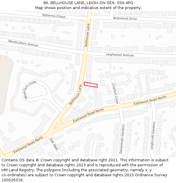 86, BELLHOUSE LANE, LEIGH-ON-SEA, SS9 4PQ: Location map and indicative extent of plot