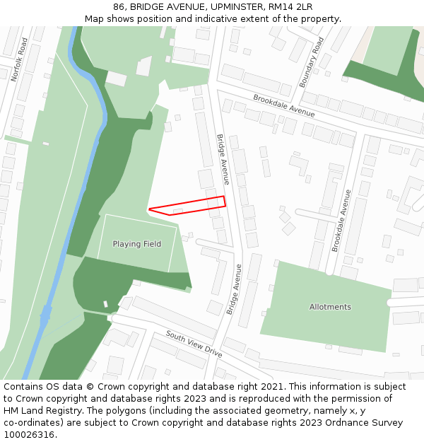 86, BRIDGE AVENUE, UPMINSTER, RM14 2LR: Location map and indicative extent of plot