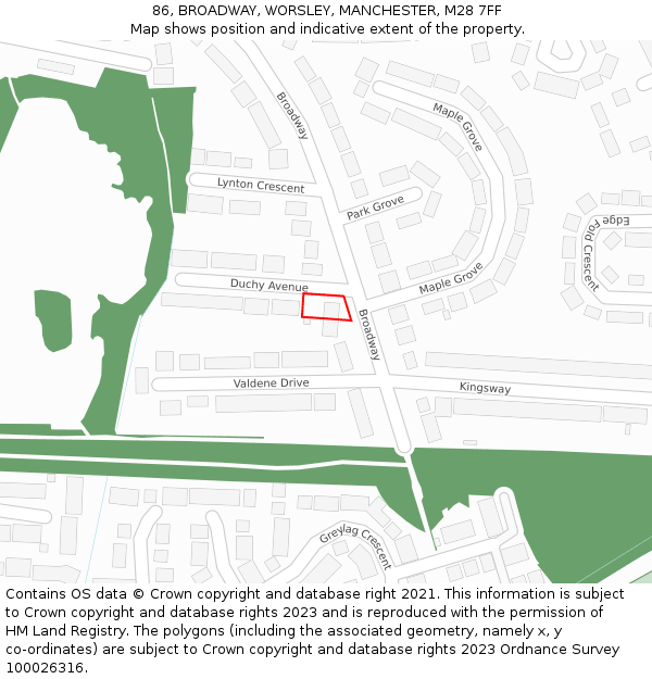86, BROADWAY, WORSLEY, MANCHESTER, M28 7FF: Location map and indicative extent of plot
