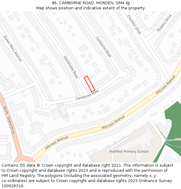 86, CAMBORNE ROAD, MORDEN, SM4 4JJ: Location map and indicative extent of plot