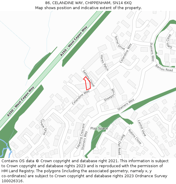 86, CELANDINE WAY, CHIPPENHAM, SN14 6XQ: Location map and indicative extent of plot