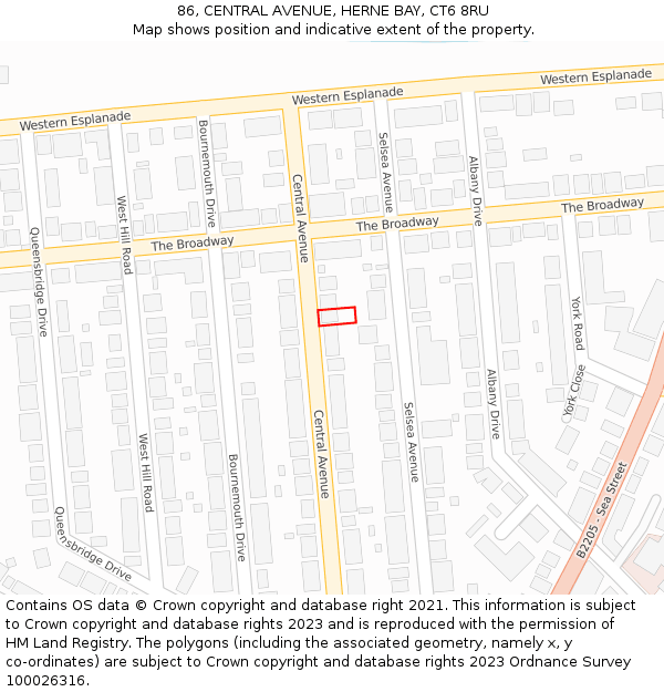 86, CENTRAL AVENUE, HERNE BAY, CT6 8RU: Location map and indicative extent of plot