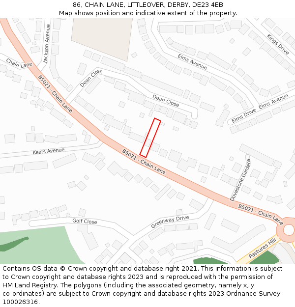 86, CHAIN LANE, LITTLEOVER, DERBY, DE23 4EB: Location map and indicative extent of plot