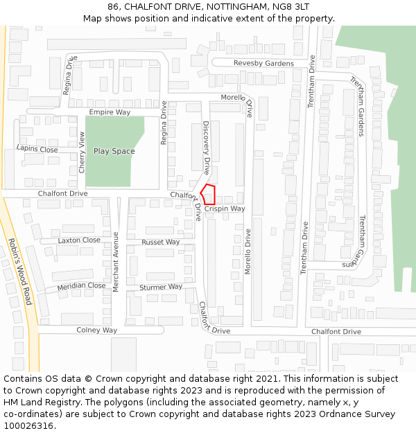 86, CHALFONT DRIVE, NOTTINGHAM, NG8 3LT: Location map and indicative extent of plot