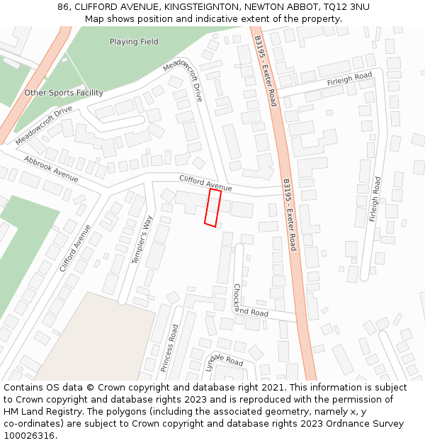 86, CLIFFORD AVENUE, KINGSTEIGNTON, NEWTON ABBOT, TQ12 3NU: Location map and indicative extent of plot