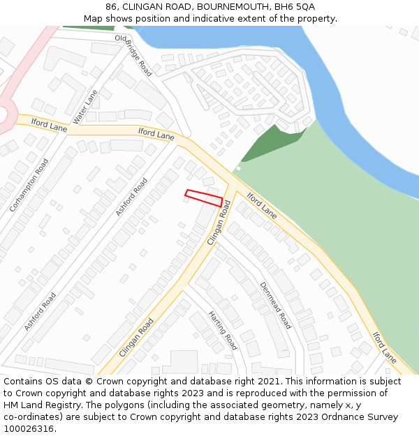 86, CLINGAN ROAD, BOURNEMOUTH, BH6 5QA: Location map and indicative extent of plot