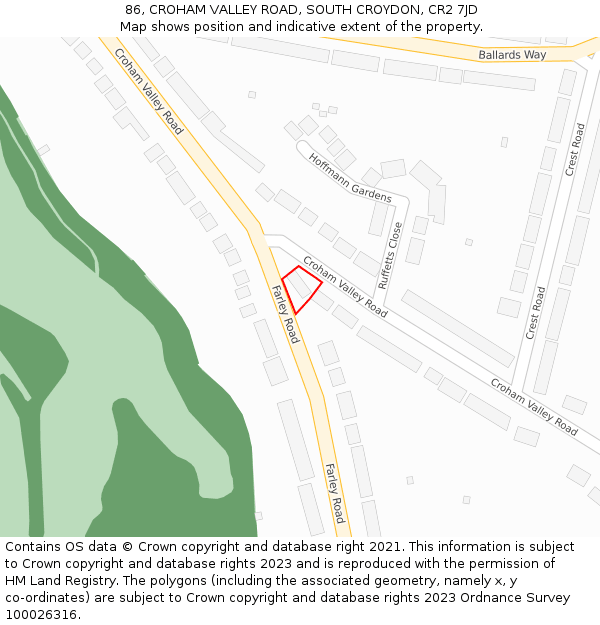 86, CROHAM VALLEY ROAD, SOUTH CROYDON, CR2 7JD: Location map and indicative extent of plot