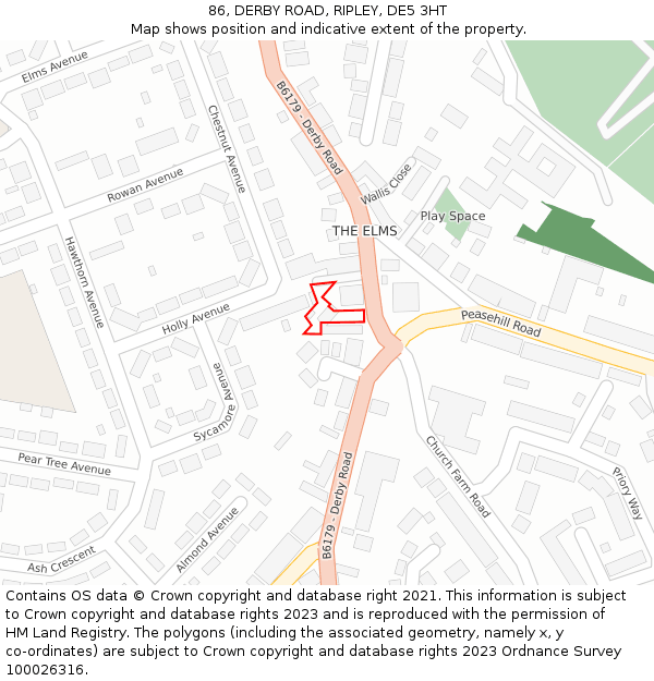 86, DERBY ROAD, RIPLEY, DE5 3HT: Location map and indicative extent of plot