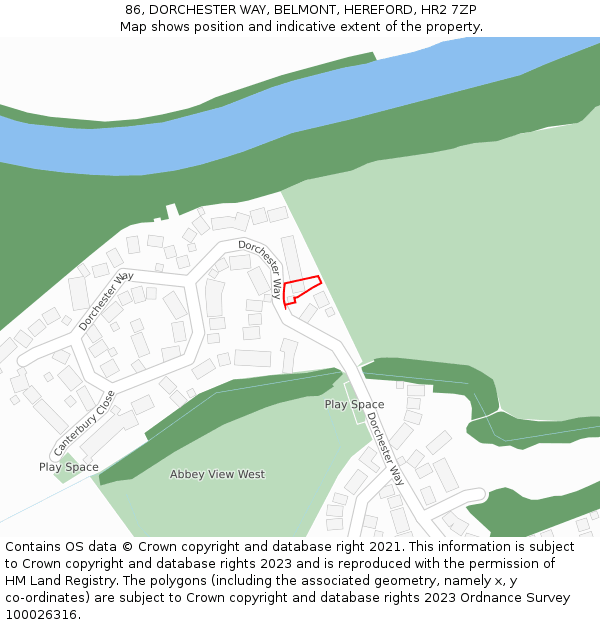 86, DORCHESTER WAY, BELMONT, HEREFORD, HR2 7ZP: Location map and indicative extent of plot