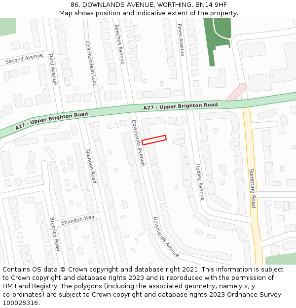 86, DOWNLANDS AVENUE, WORTHING, BN14 9HF: Location map and indicative extent of plot