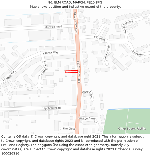 86, ELM ROAD, MARCH, PE15 8PG: Location map and indicative extent of plot